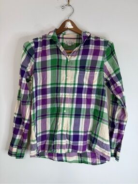 Broadway & Broome Green & Purple Plaid Button-Up Shirt size small